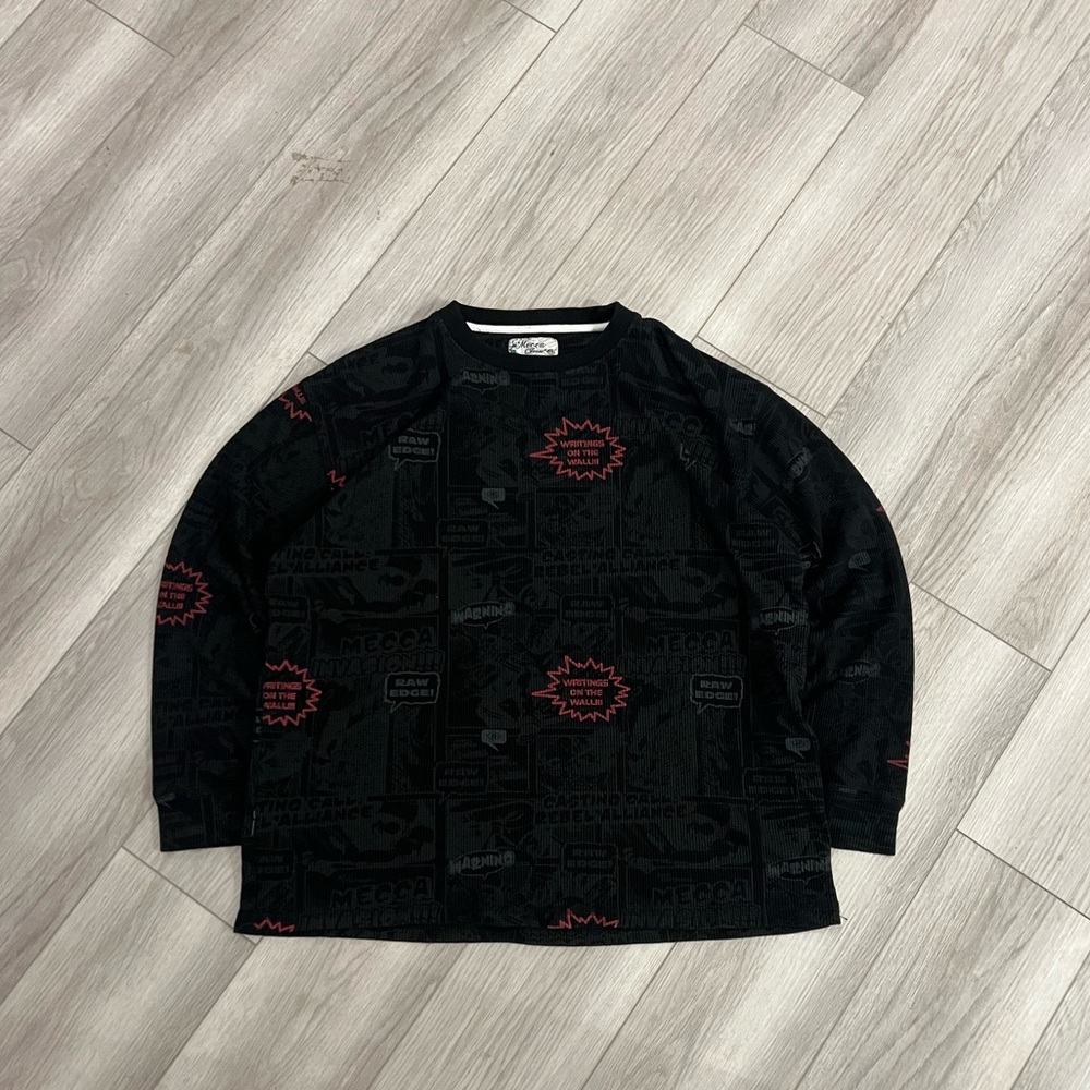 Vintage Mecca Jeans Co Long Sleeve Waffle Knit Graphic Shirt